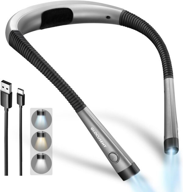 Glocusent Book Light, 3-Color & 6-Brightness Reading Light, Bendable Neck Light, 80-hr Lasting Rechargeable Lamp, Perfect Book Light for Reading in Bed, Knitting, Camping, Repairing, Book Lovers Gifts - Rufus AIRufus AI